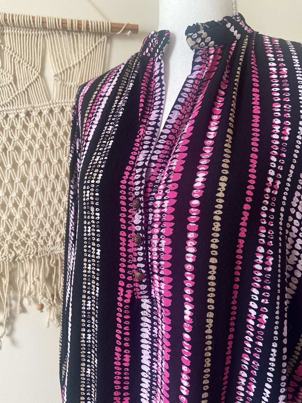Anthropologie Maeve Colette Black Pink Peasant Button Blouse Boho Size Small - Picture 2 of 7